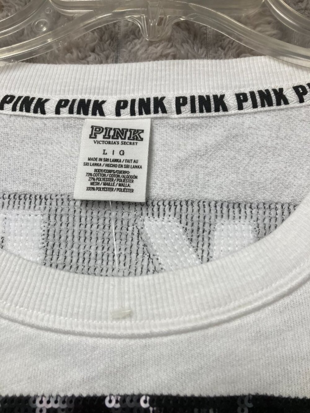 PINK Victoria's Secret Crew Neck Sweatshirt with Sequin Lettering Size Large - Picture 2 of 10